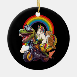 Adorno De Cerámica Gato Arcoiris Unicornio Dinosaurio T Rex Kitten Lo