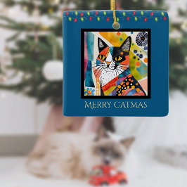 Adorno De Cerámica Gato artístico con Navidades alumbra azul de las n
