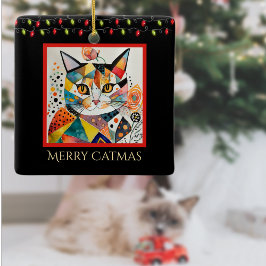 Adorno De Cerámica Gato artístico con Navidades alumbra las navidades
