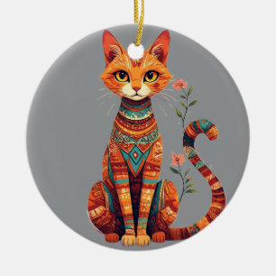 Adorno De Cerámica Gato artístico lindo con rama floral