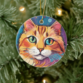 Adorno De Cerámica Gato atigrado naranja | Pintura colorida contempor