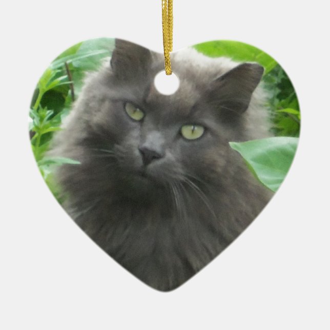 Adorno De Cerámica Gato azul ruso gris y largo (Frente)