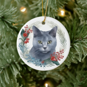 Adorno De Cerámica Gato azul ruso Navidades de gatos corean un gatito