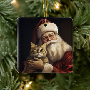 Adorno De Cerámica Gato Bengalí con Claus Santa Festivo de Navidad