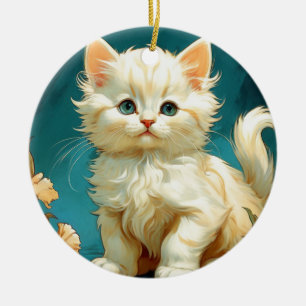 Adorno De Cerámica Gato blanco Alphonse Mucha Art Nouveau