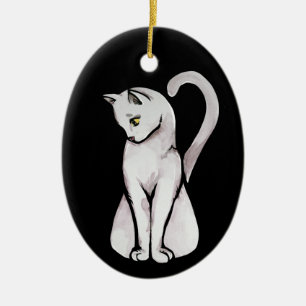 Adorno De Cerámica Gato blanco lindo
