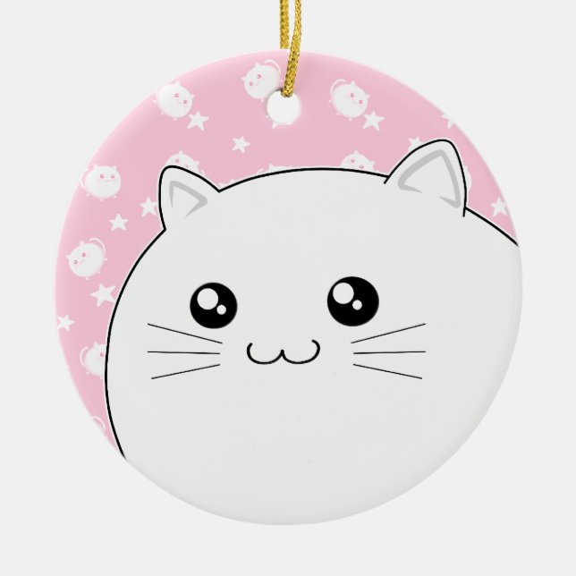 Adorno De Cerámica Gato blanco lindo del gatito de Kawaii (Frente)