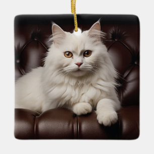Adorno De Cerámica Gato blanco majestuoso