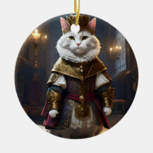 Adorno De Cerámica Gato blanco renacentista,