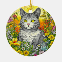 Gato caprichoso y flores