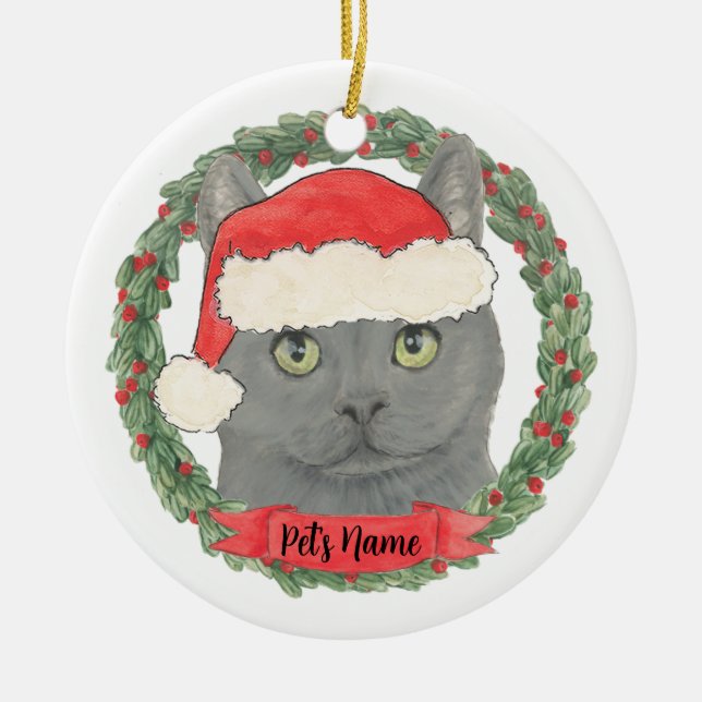 Adorno De Cerámica Gato Chartreux Chartreuse Personalizado (Frente)