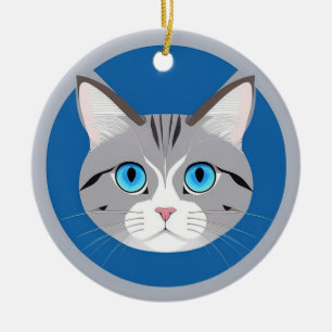 Adorno De Cerámica Gato Con Ojos Azules
