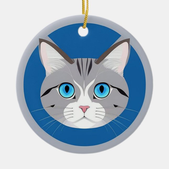Adorno De Cerámica Gato Con Ojos Azules (Frente)