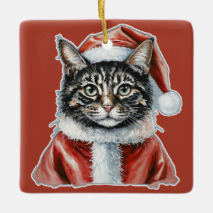 Adorno De Cerámica Gato con traje de Papá Noel - Navidades 1