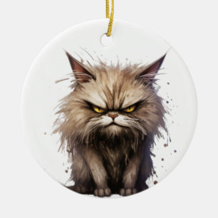 ADORNO DE CERÁMICA GATO CUTE TABBY HACIENDO UNA CARA ENOJADA