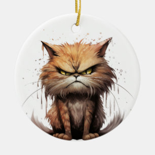 ADORNO DE CERÁMICA GATO CUTE TABBY HACIENDO UNA CARA ENOJADA