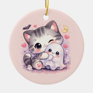 Adorno De Cerámica Gato de abrazo de fantasma Kawaii