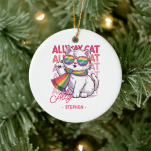Adorno De Cerámica Gato de Ally - Orgullo blanco lindo LGBTQ