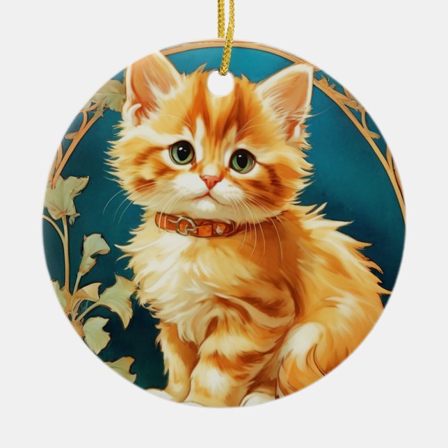 Adorno De Cerámica Gato de Alphonse Mucha Art Nouveau (Frente)