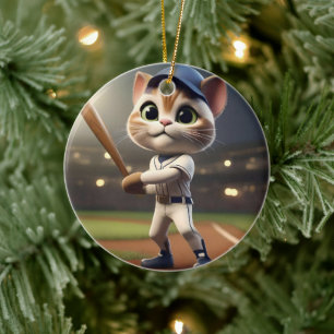Adorno De Cerámica Gato De Béisbol Gracioso En 3D,