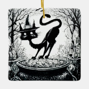 Adorno De Cerámica Gato de bruja