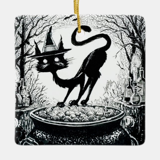 Adorno De Cerámica Gato de bruja (Anverso)