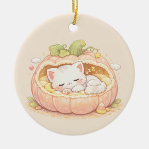 Adorno De Cerámica Gato de calabaza dormilón adorable – Gato de otoño