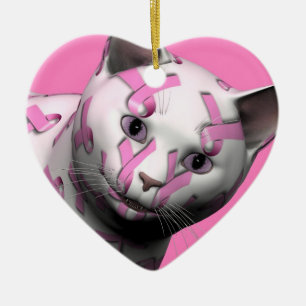 Adorno De Cerámica Gato de cinta rosada
