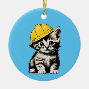 Adorno De Cerámica Gato de construcción