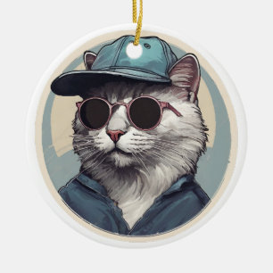 Adorno De Cerámica Gato de Dibujos Animados con Gafas de Sol