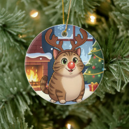 Adorno De Cerámica Gato de dibujos animados lindo Reno Kitty Rudolph