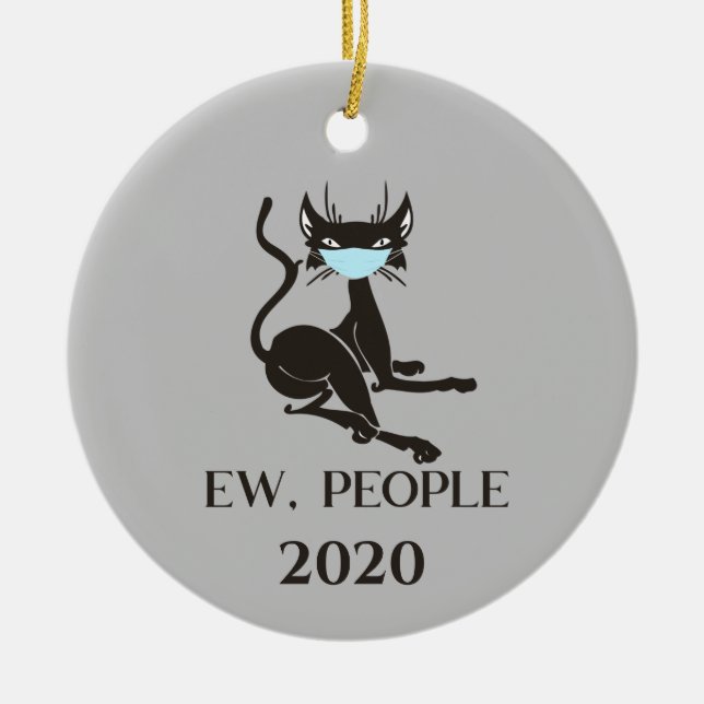 Adorno De Cerámica Gato De Ew Personas Con Máscara De Cara 2020 (Frente)
