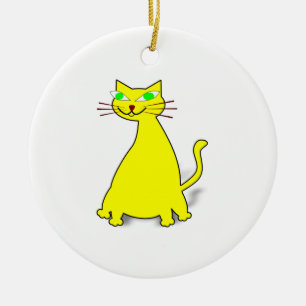 Adorno De Cerámica Gato de grasa amarillo