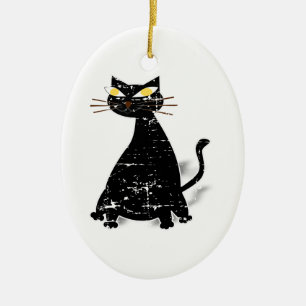 Adorno De Cerámica Gato de grasa negra angustiado