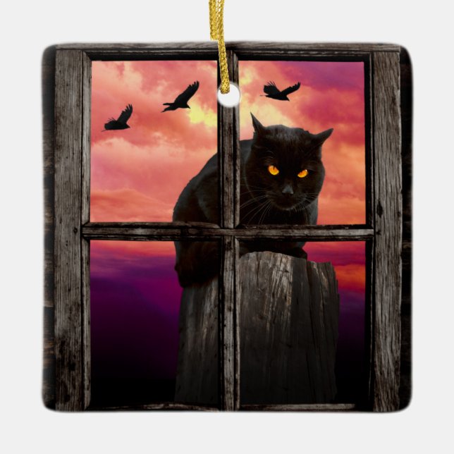 Adorno De Cerámica Gato de Halloween (Anverso)