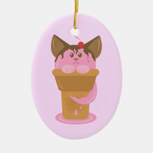Adorno De Cerámica Gato de helado de fresa