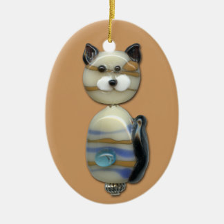 Adorno De Cerámica Gato de la cuenta de cristal de Brown azul