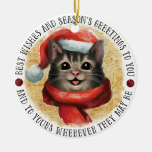 Adorno De Cerámica Gato de los mejores deseos ambas caras