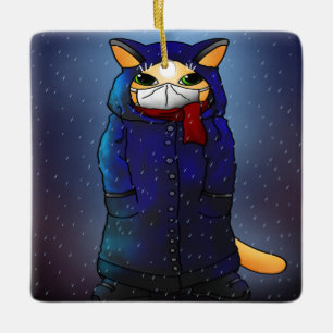 Adorno De Cerámica Gato de máscara de la cara de la lluvia nocturna