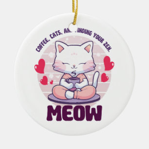 Adorno De Cerámica Gato de meditación - Gato kawaii