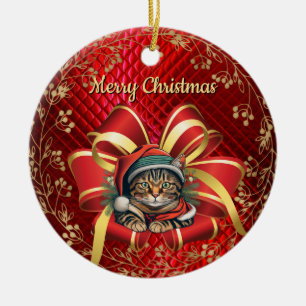 Adorno De Cerámica Gato de Navidad de estilo vintage
