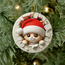 Adorno De Cerámica Gato de Navidad Efecto 3D NO 3D Real