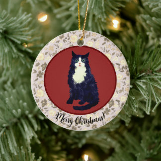 Adorno De Cerámica gato de Navidad floral