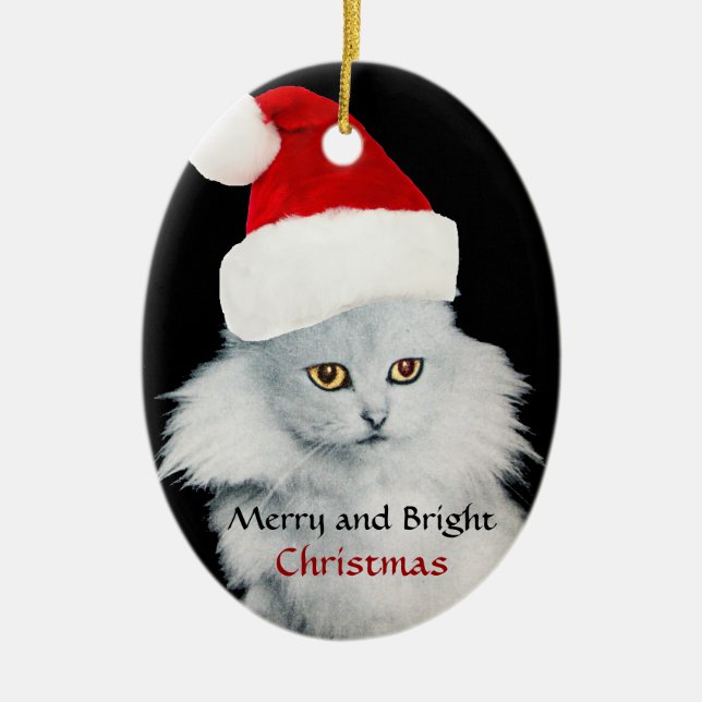 ADORNO DE CERÁMICA GATO DE NAVIDAD NEGRO BLANCO CON SOMBRERO DE PAPÁ  (Frente)