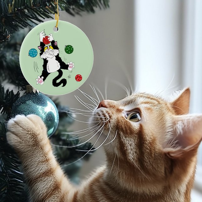 Adorno De Cerámica Gato de Navidades blancos tuxedo (Subido por el creador)