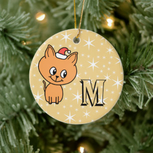 Adorno De Cerámica Gato de Navidades, monograma de Personalizado y fo