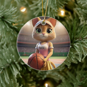 Adorno De Cerámica Gato de Netball femenino,