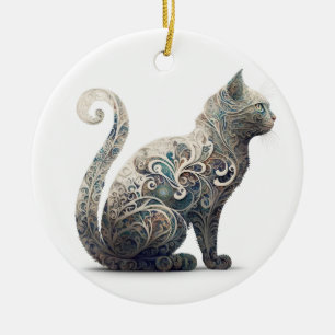 Adorno De Cerámica Gato de perfil de Paisley