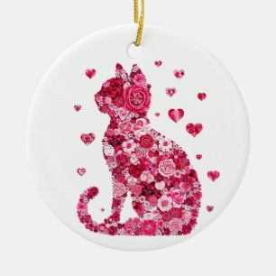 Adorno De Cerámica Gato de Rosas