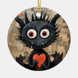Adorno De Cerámica Gato de San Valentín Dragón sosteniendo un corazón